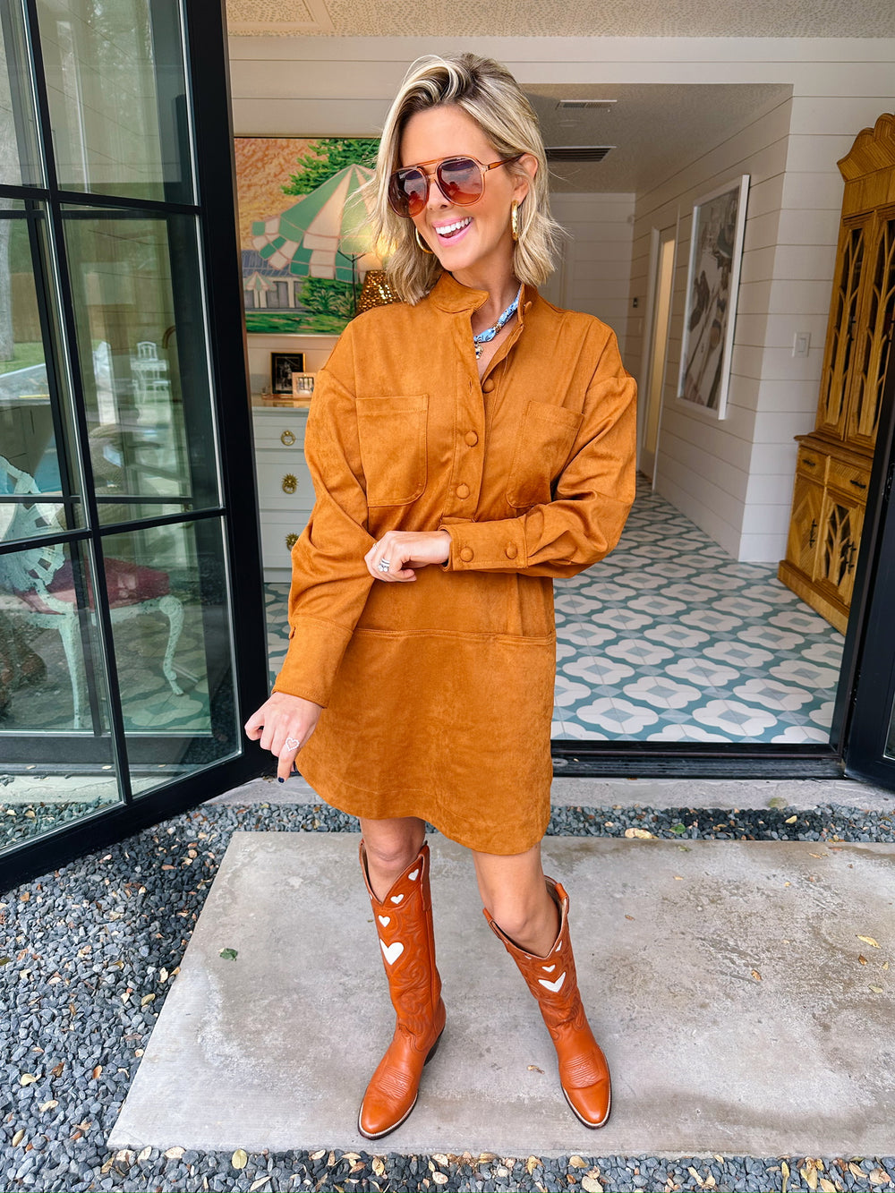 KELLIE SUEDE LONGSLEEVE DRESS - TERRACOTTA