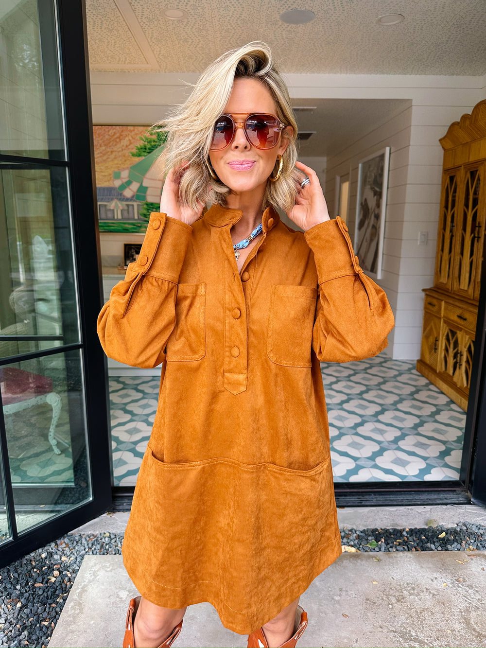 KELLIE SUEDE LONGSLEEVE DRESS - TERRACOTTA