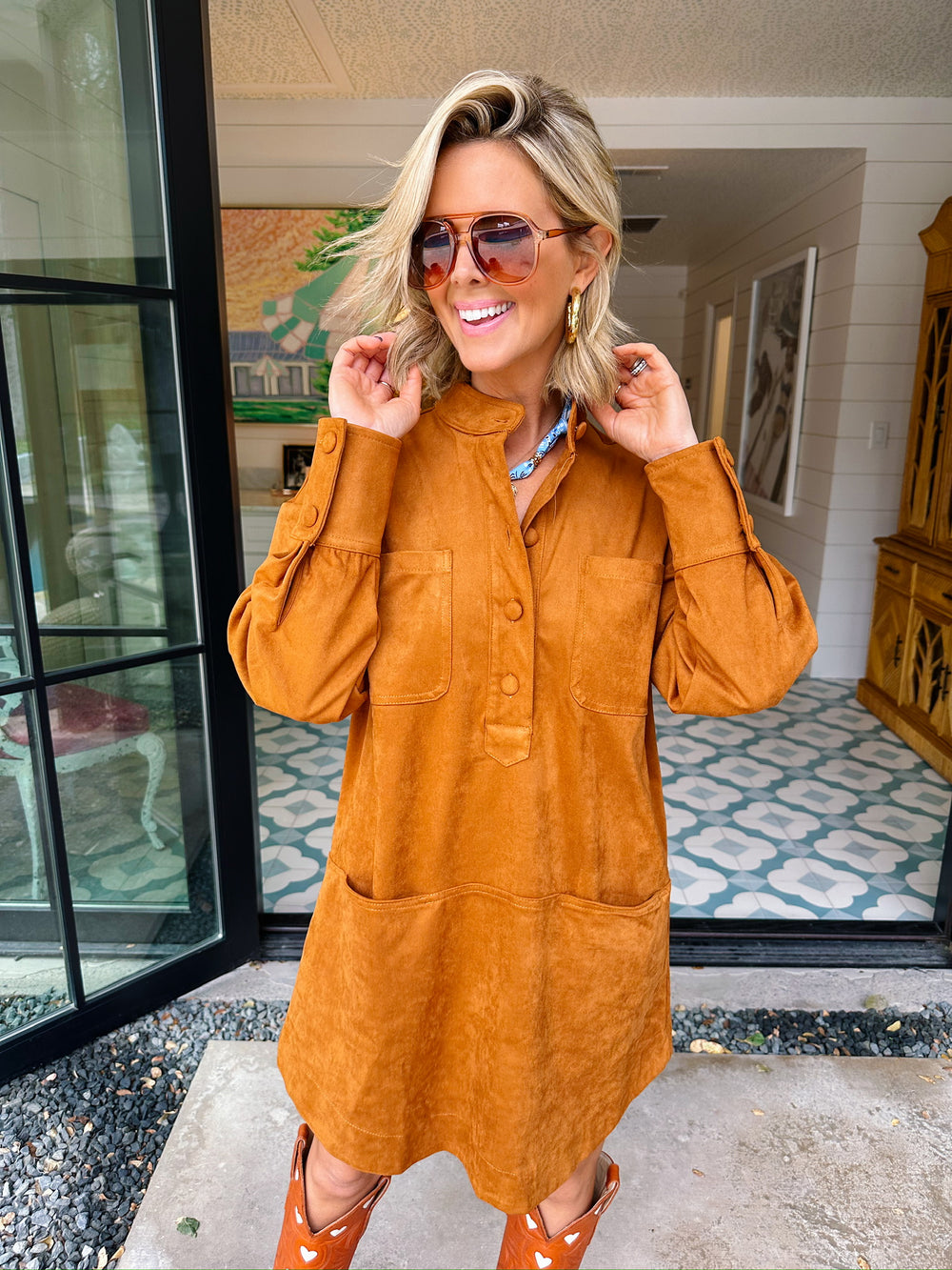 KELLIE SUEDE LONGSLEEVE DRESS - TERRACOTTA