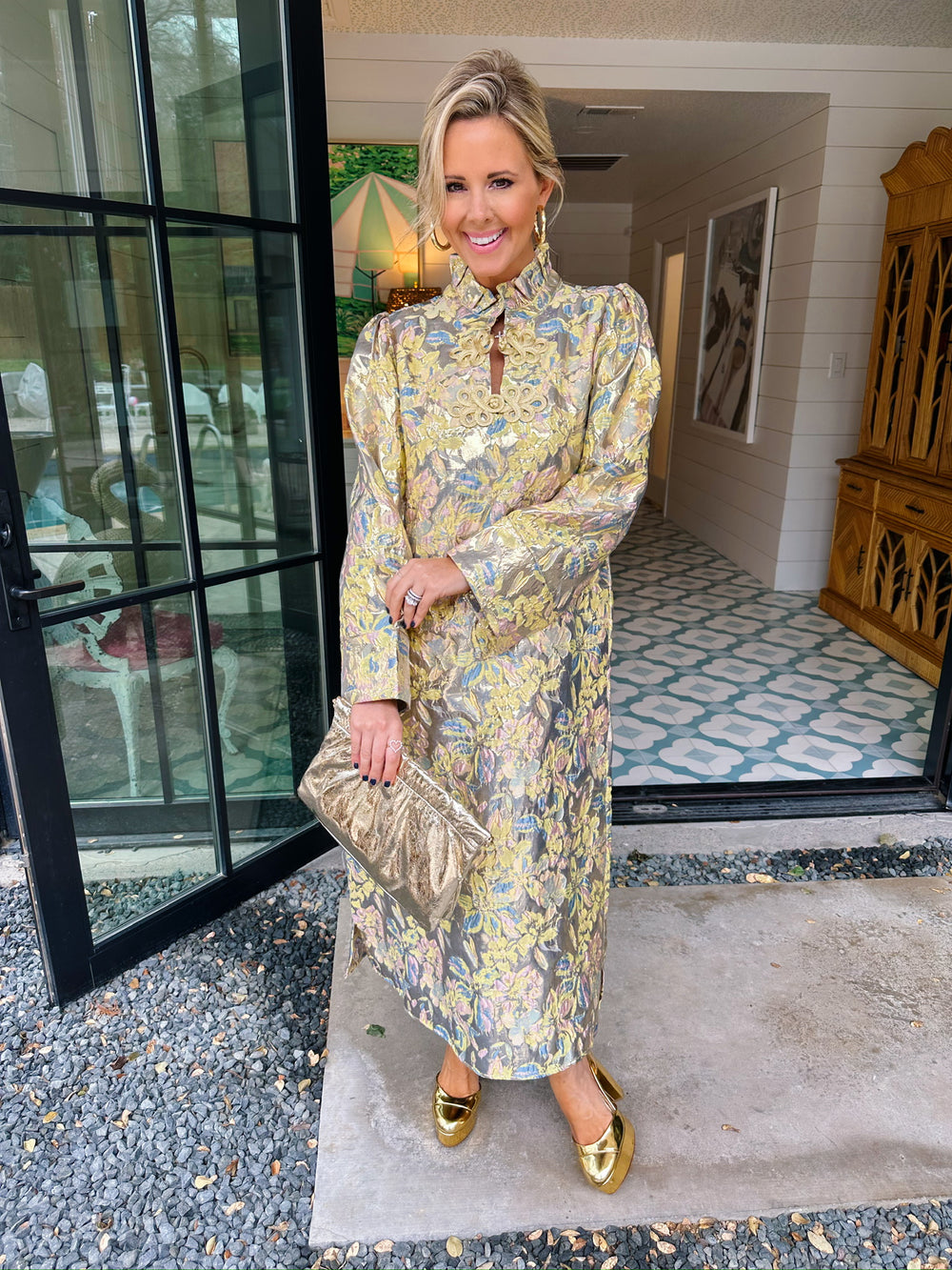 FLEUR DE JOUR JACQUARD MIDI DRESS - YELLOW