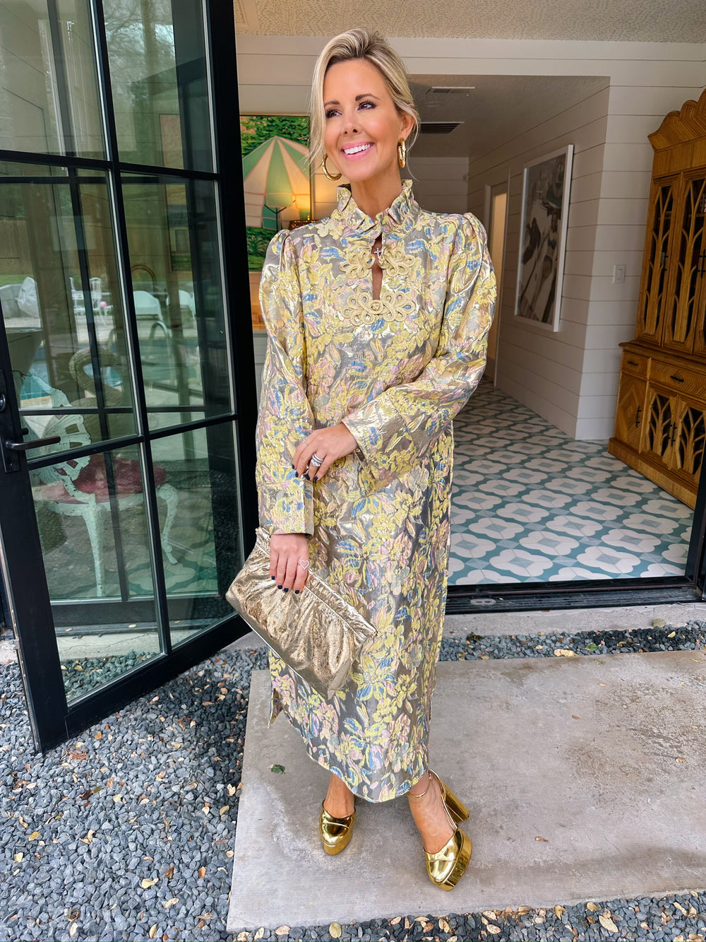 FLEUR DE JOUR JACQUARD MIDI DRESS - YELLOW