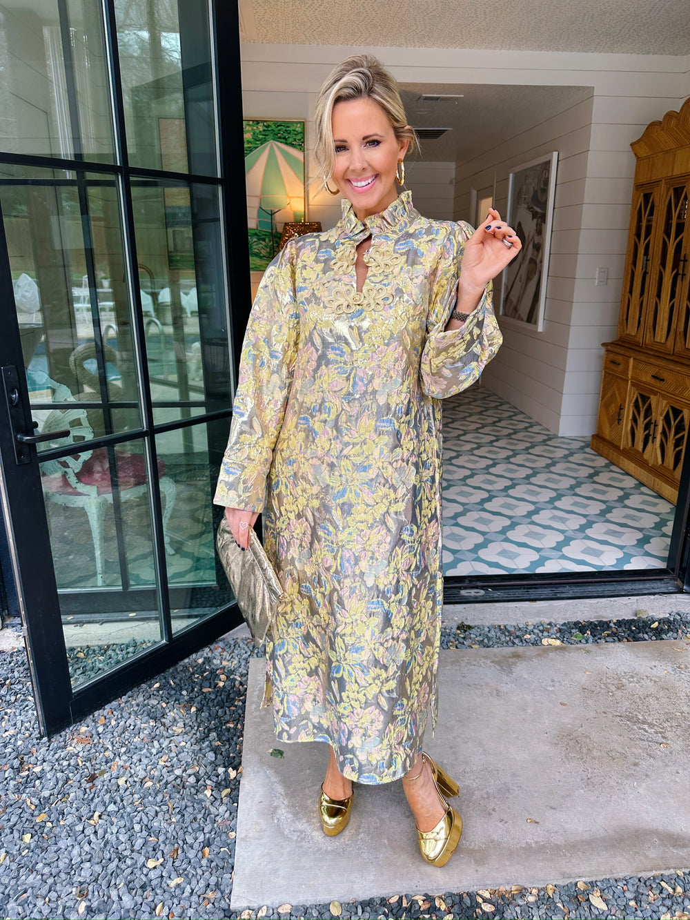 FLEUR DE JOUR JACQUARD MIDI DRESS - YELLOW