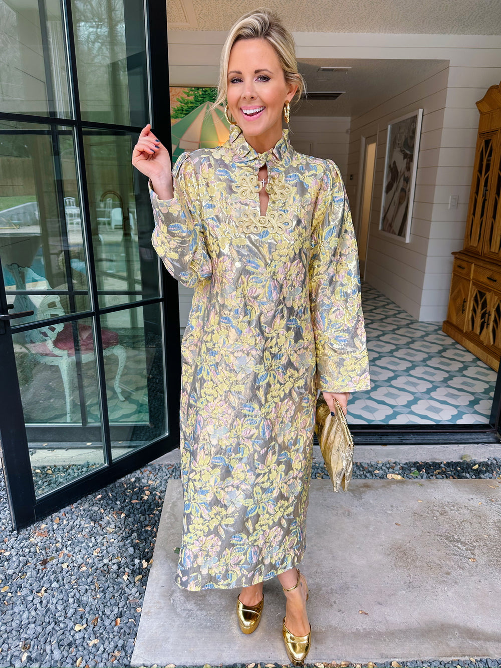 FLEUR DE JOUR JACQUARD MIDI DRESS - YELLOW