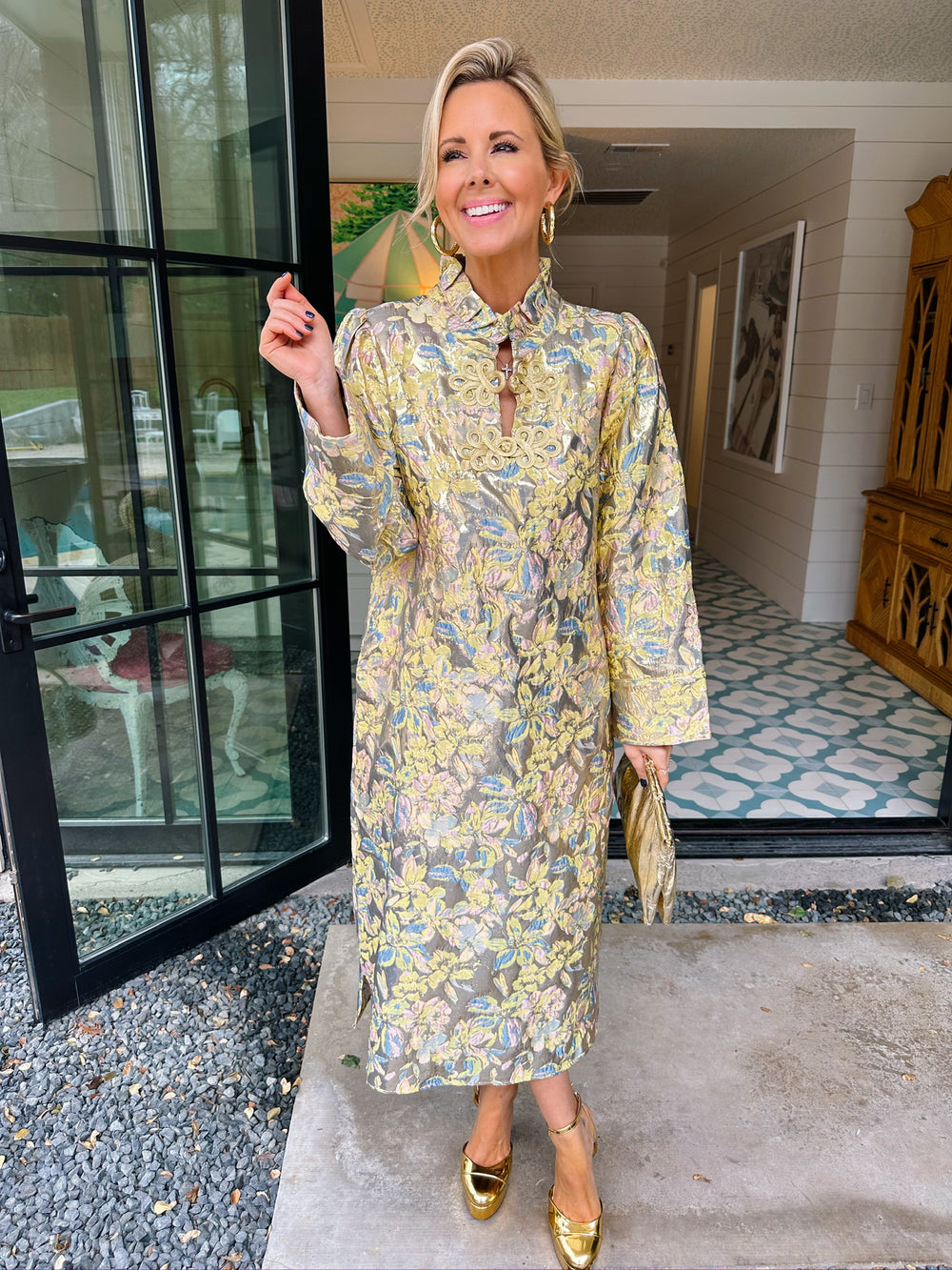 FLEUR DE JOUR JACQUARD MIDI DRESS - YELLOW