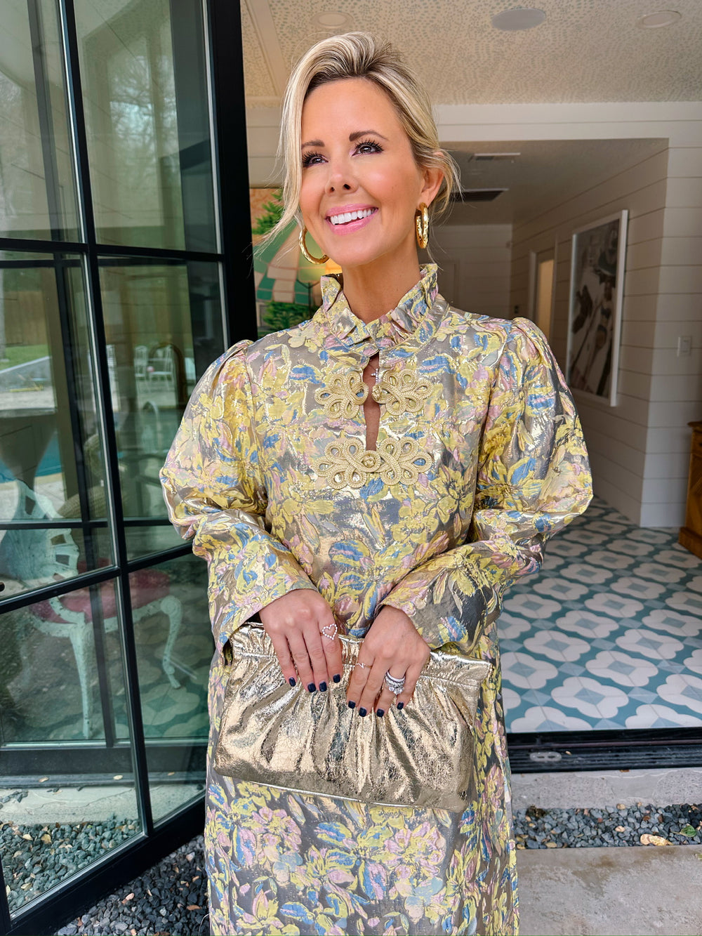 FLEUR DE JOUR JACQUARD MIDI DRESS - YELLOW