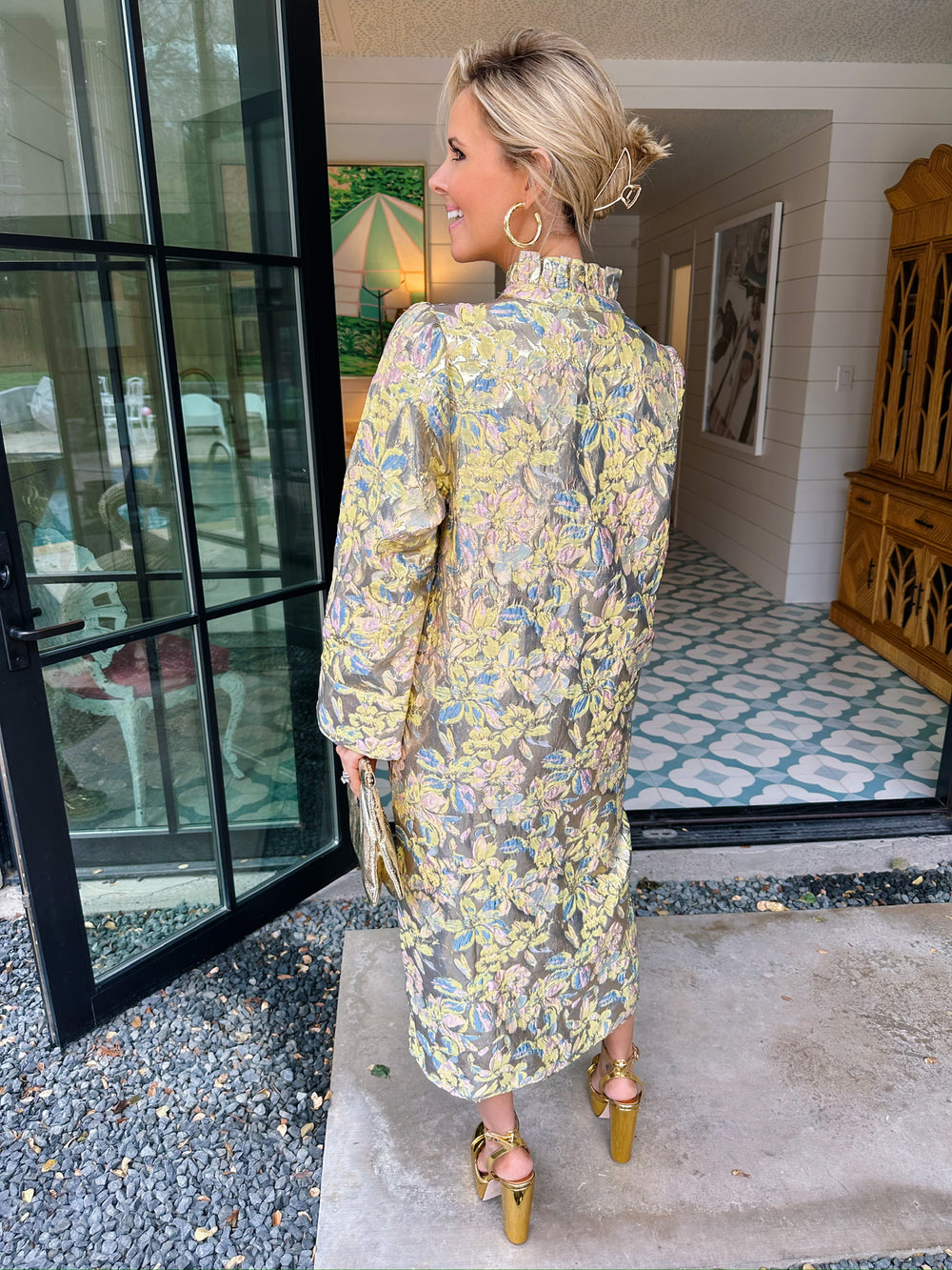 FLEUR DE JOUR JACQUARD MIDI DRESS - YELLOW