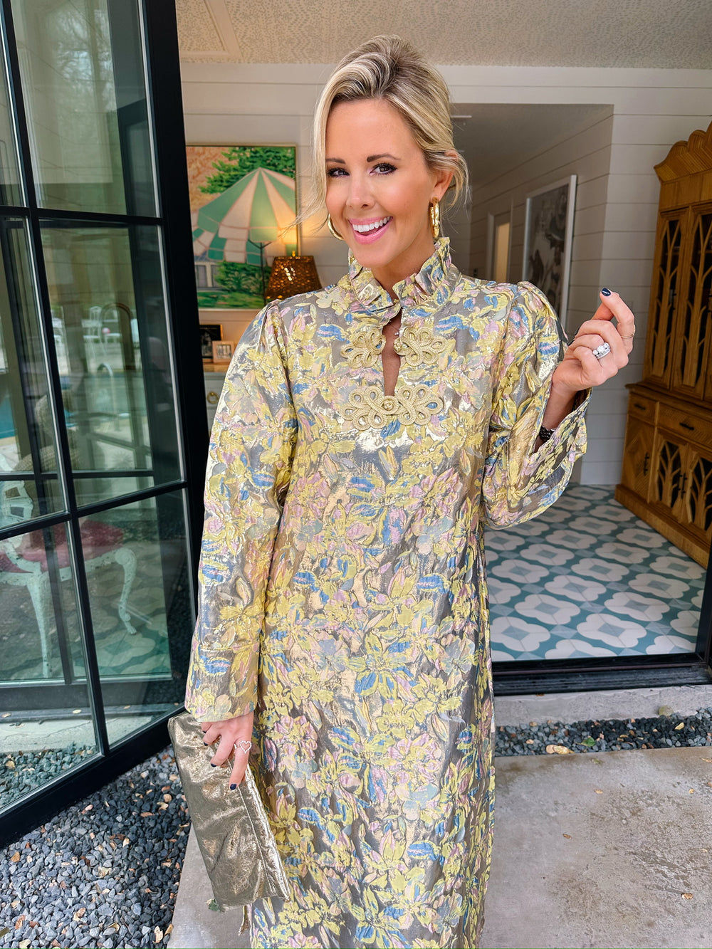 FLEUR DE JOUR JACQUARD MIDI DRESS - YELLOW