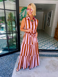 SHE KNOWS BEST STRIPE MIDI DRESS - BROWN/PINK