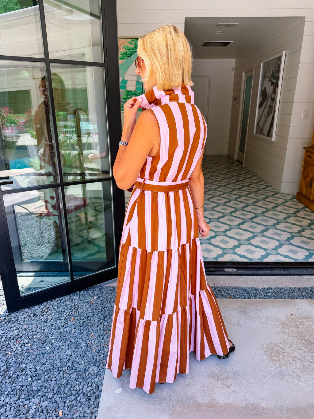 SHE KNOWS BEST STRIPE MIDI DRESS - BROWN/PINK