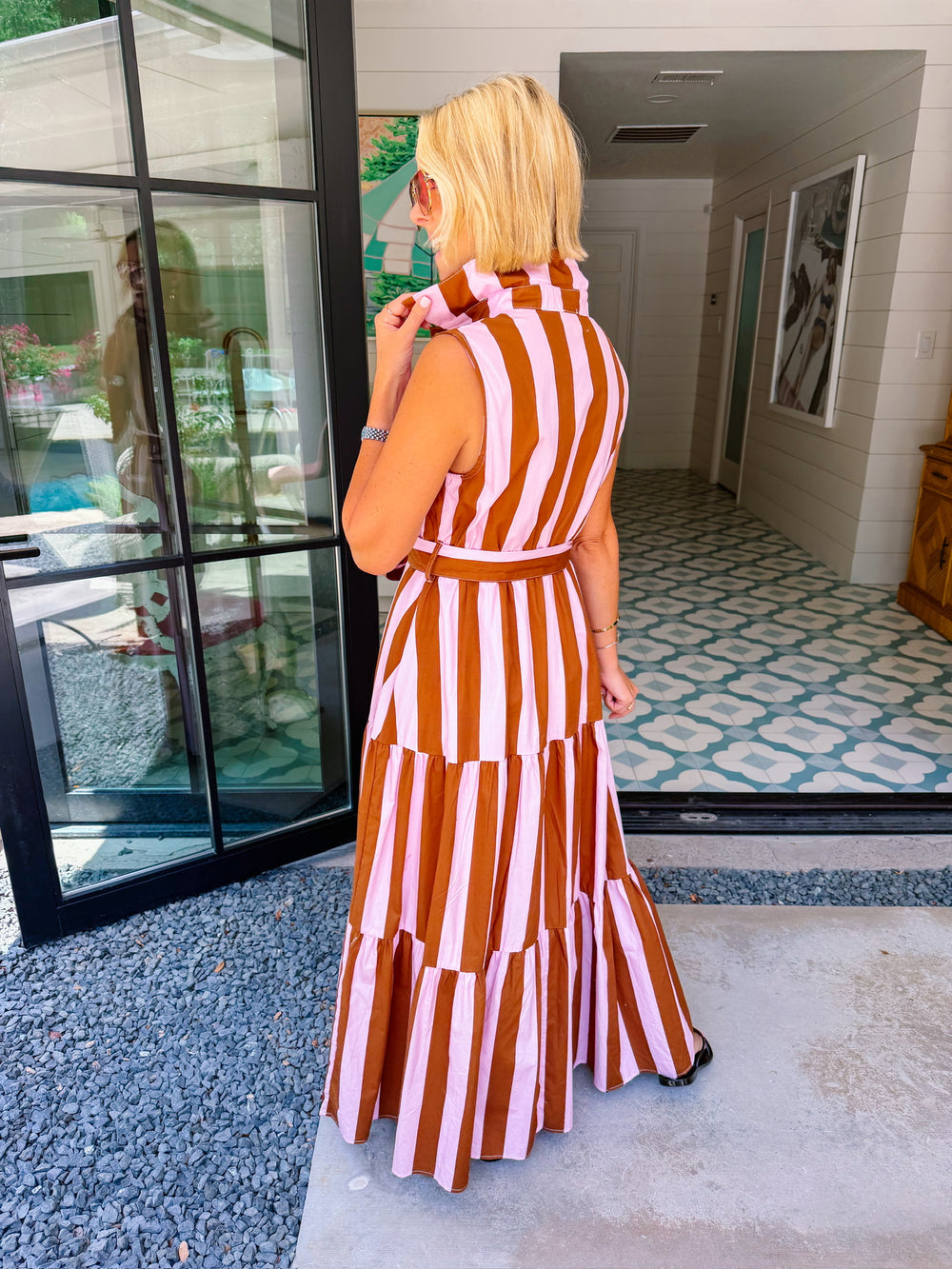 SHE KNOWS BEST STRIPE MIDI DRESS - BROWN/PINK