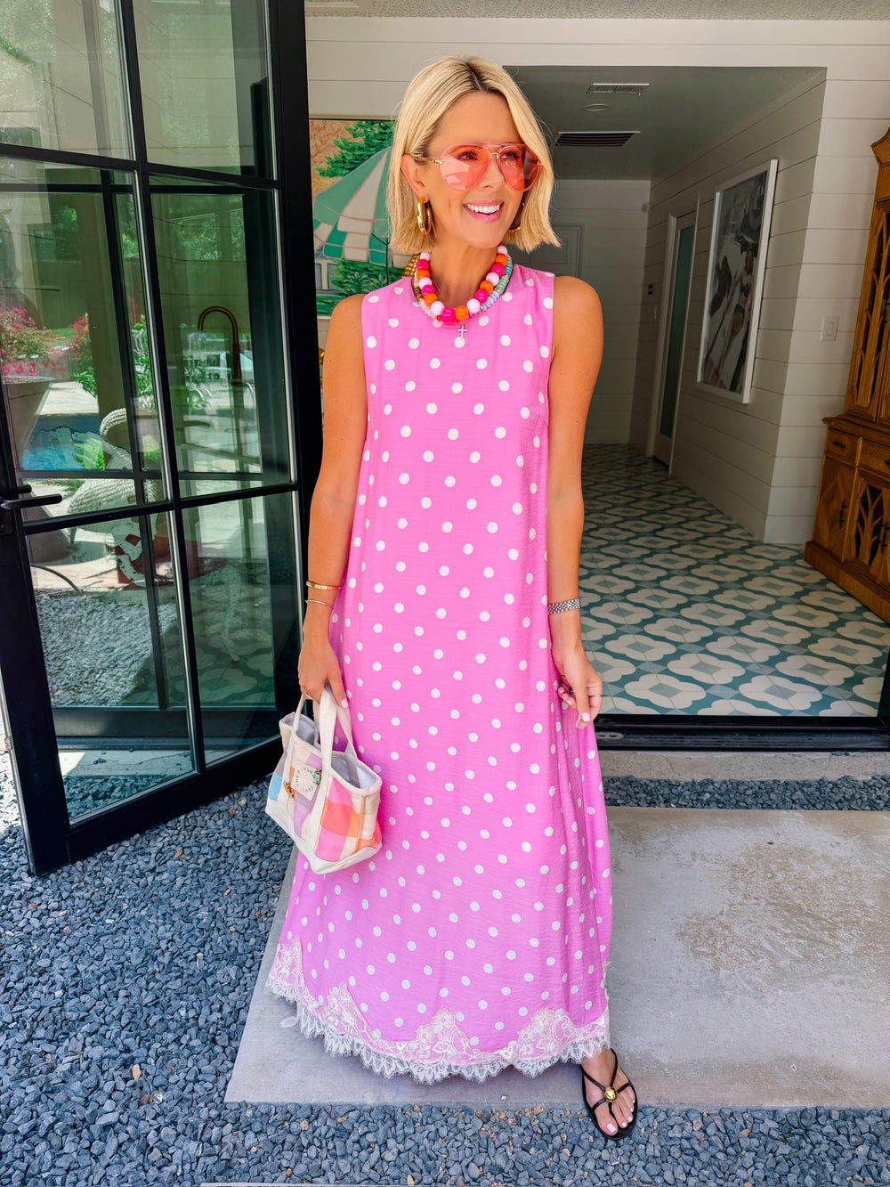 IN PERFECT HARMONY POLKA DOT LACE MAXI DRESS - PINK