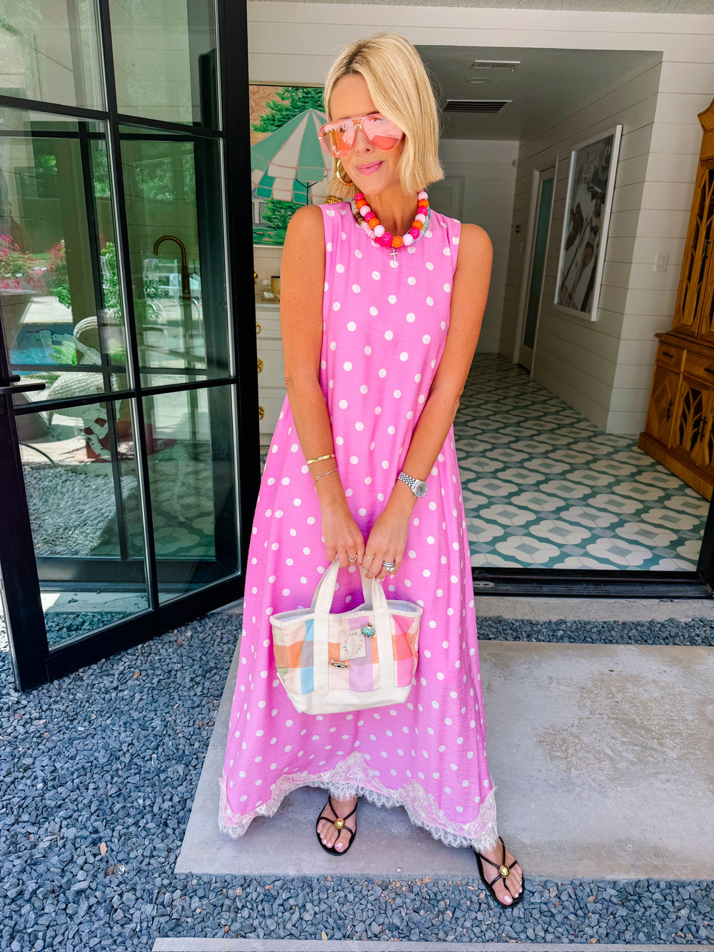 IN PERFECT HARMONY POLKA DOT LACE MAXI DRESS - PINK