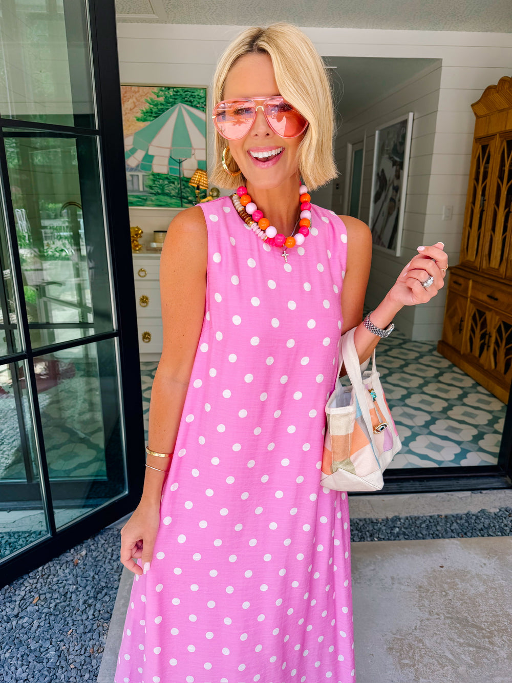 IN PERFECT HARMONY POLKA DOT LACE MAXI DRESS - PINK