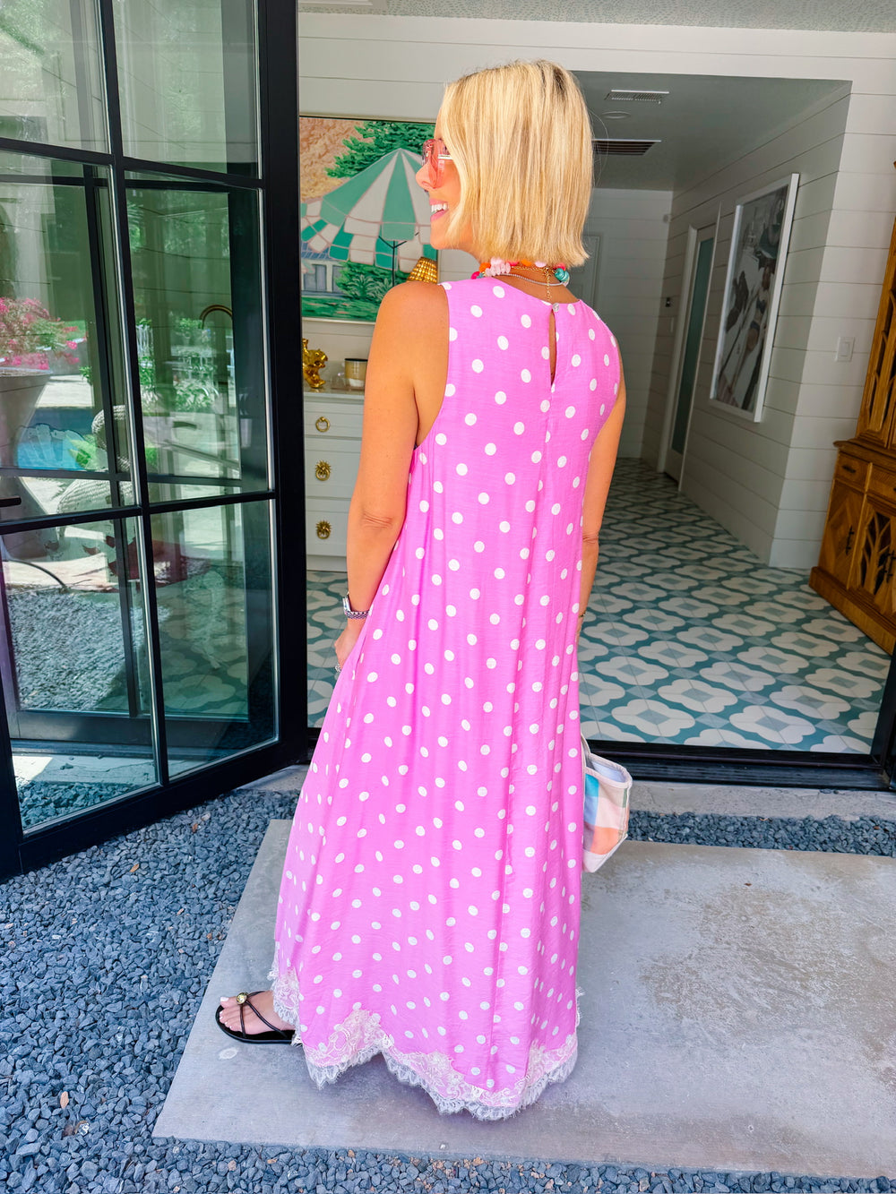 IN PERFECT HARMONY POLKA DOT LACE MAXI DRESS - PINK