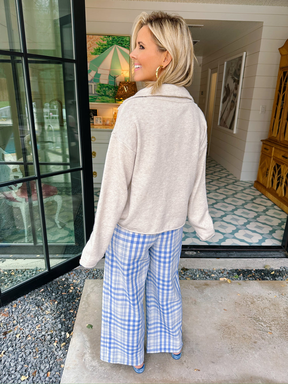 DEMETRIA PLAID PANTS - BLUE