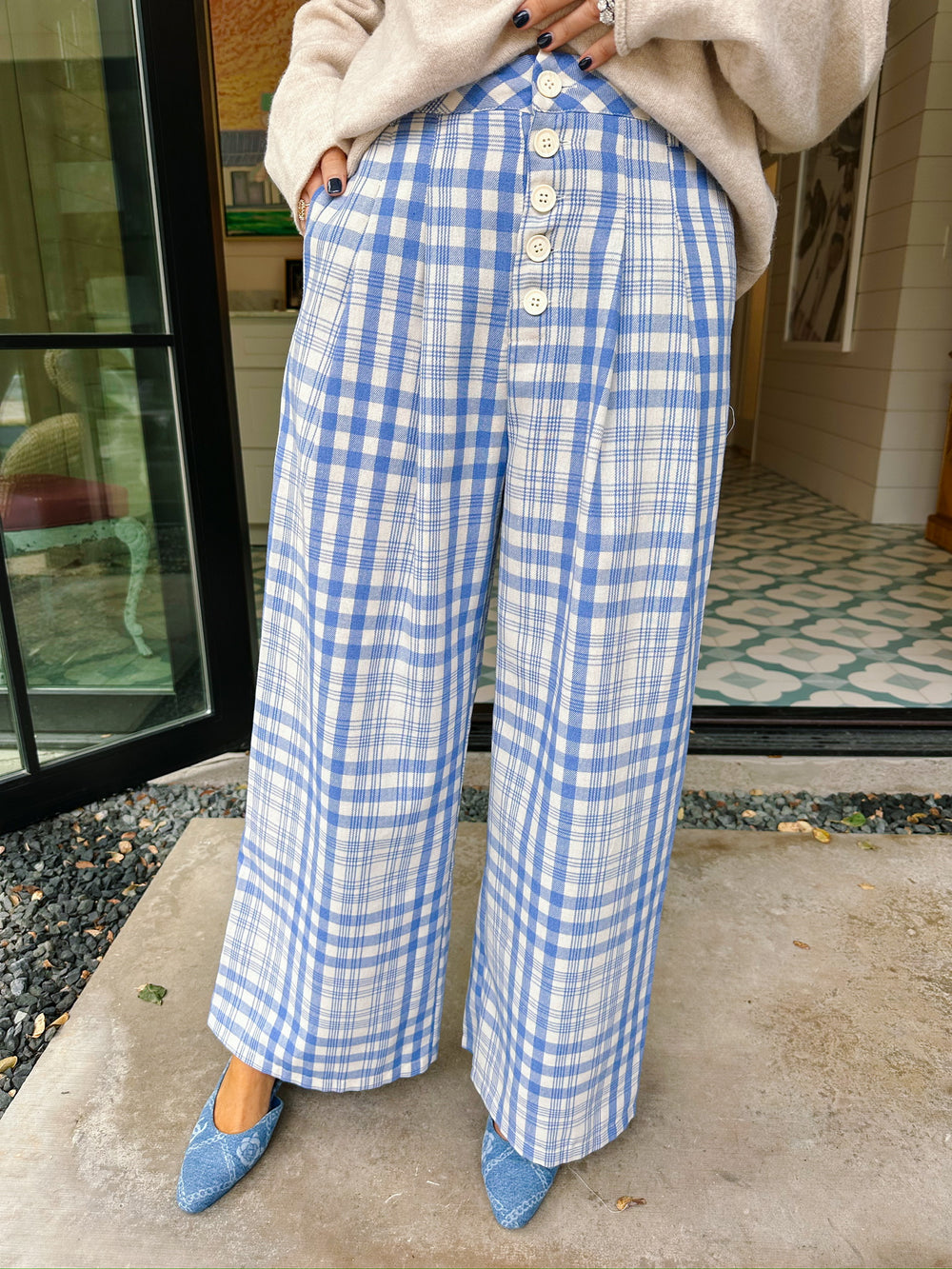 DEMETRIA PLAID PANTS - BLUE