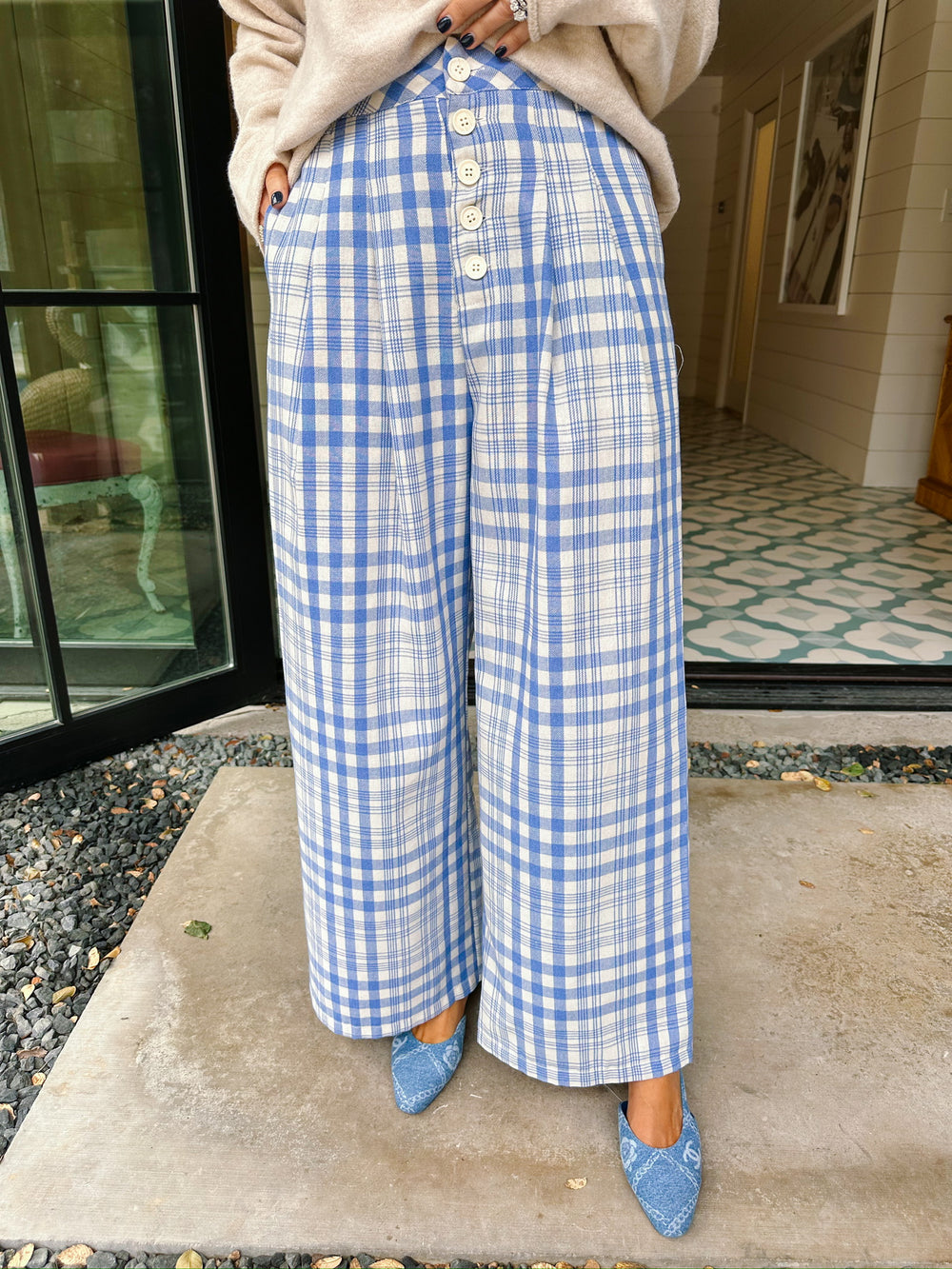 DEMETRIA PLAID PANTS - BLUE