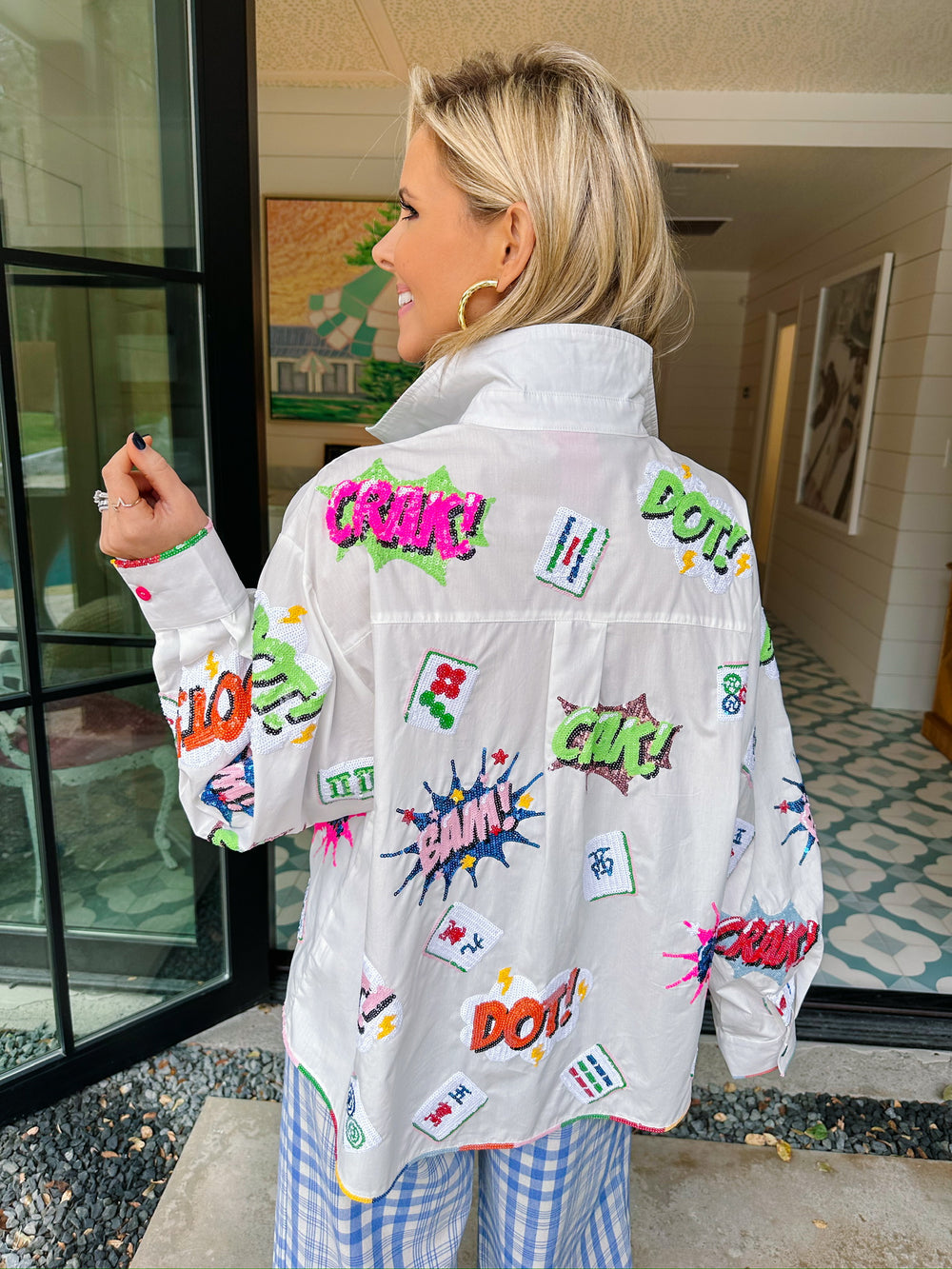 MAHJONG ICONS COLLARED TOP - WHITE