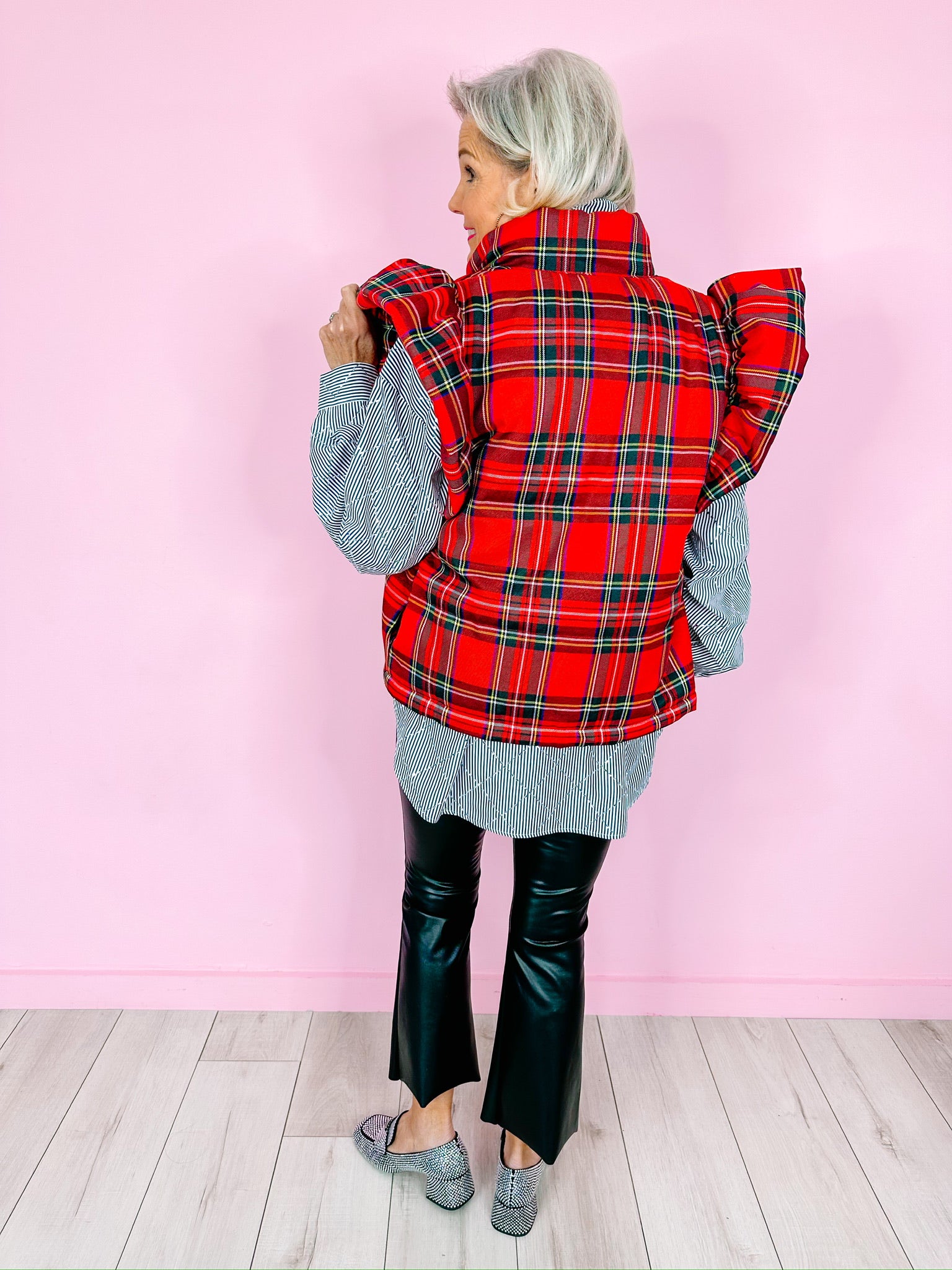 JOYOUS PLAID PUFFER VEST - RED