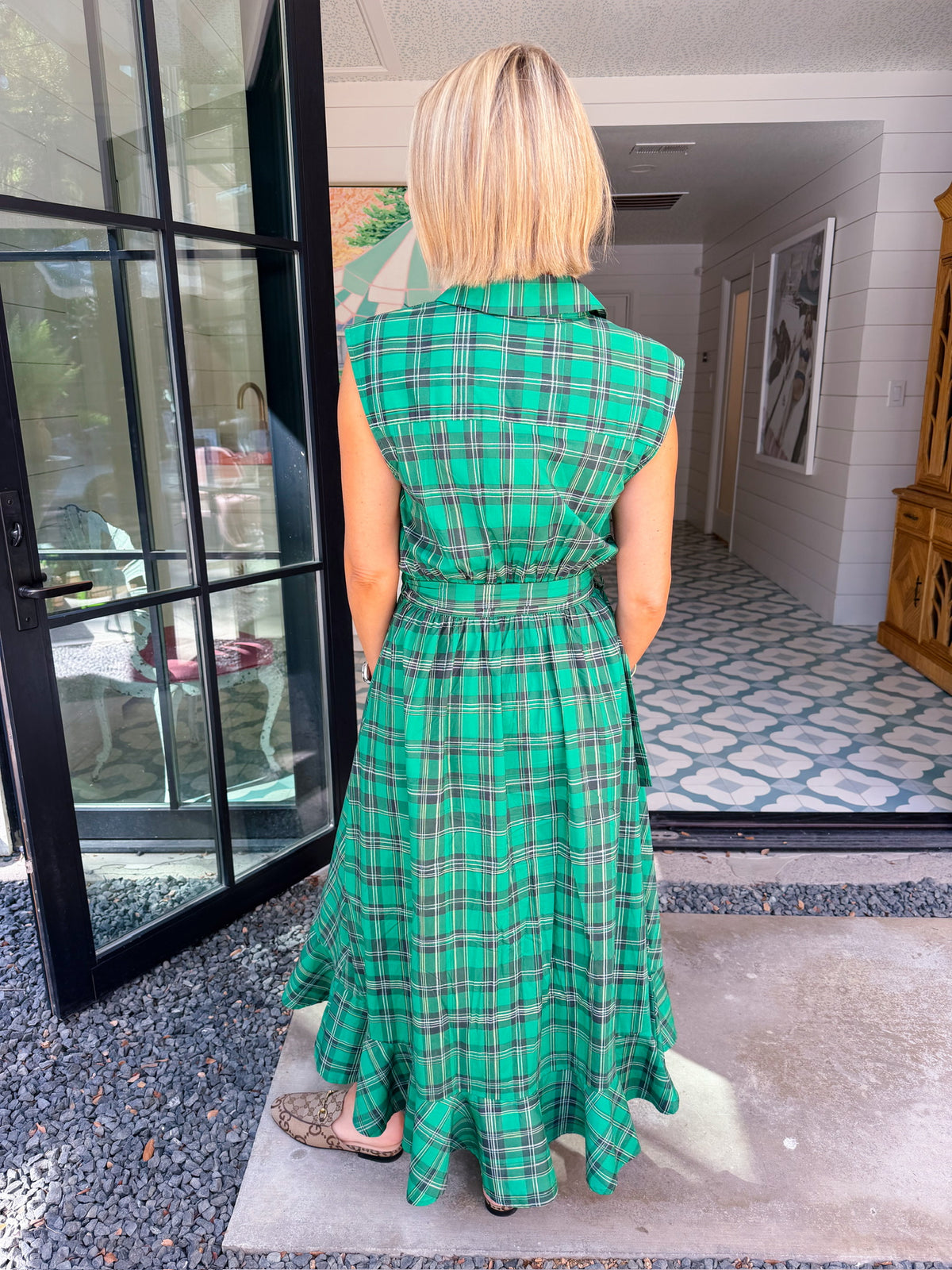 TIME WILL TELL PLAID WRAP MIDI DRESS - GREEN