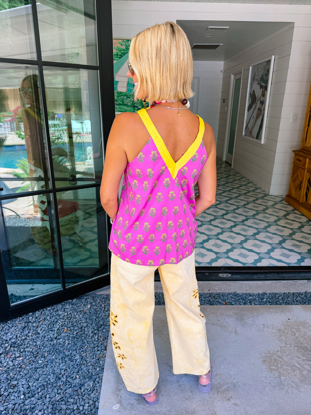 EVELYN EYELET FLORAL BARREL JEAN - YELLOW