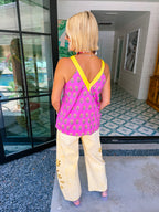 FRANCINE FLORAL BLOCK TOP - PURPLE/YELLOW