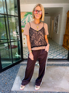 READ BETWEEN THE LAYERS LACE OVERLAY TOP - TAUPE/BLACK