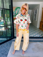 BLOOM BETWEEN THE LATTICE FLORAL TOP - CREAM
