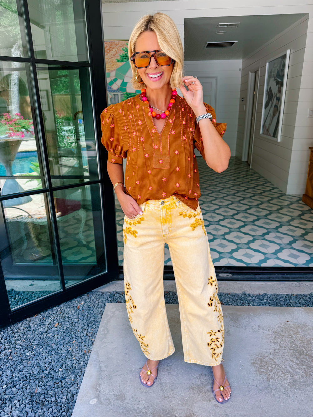 SEEING STAR EMBROIDERED TOP - RUST