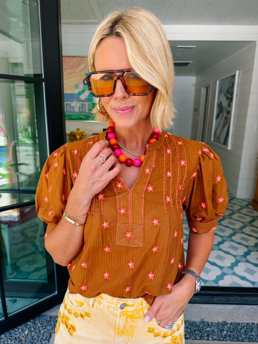 SEEING STAR EMBROIDERED TOP - RUST