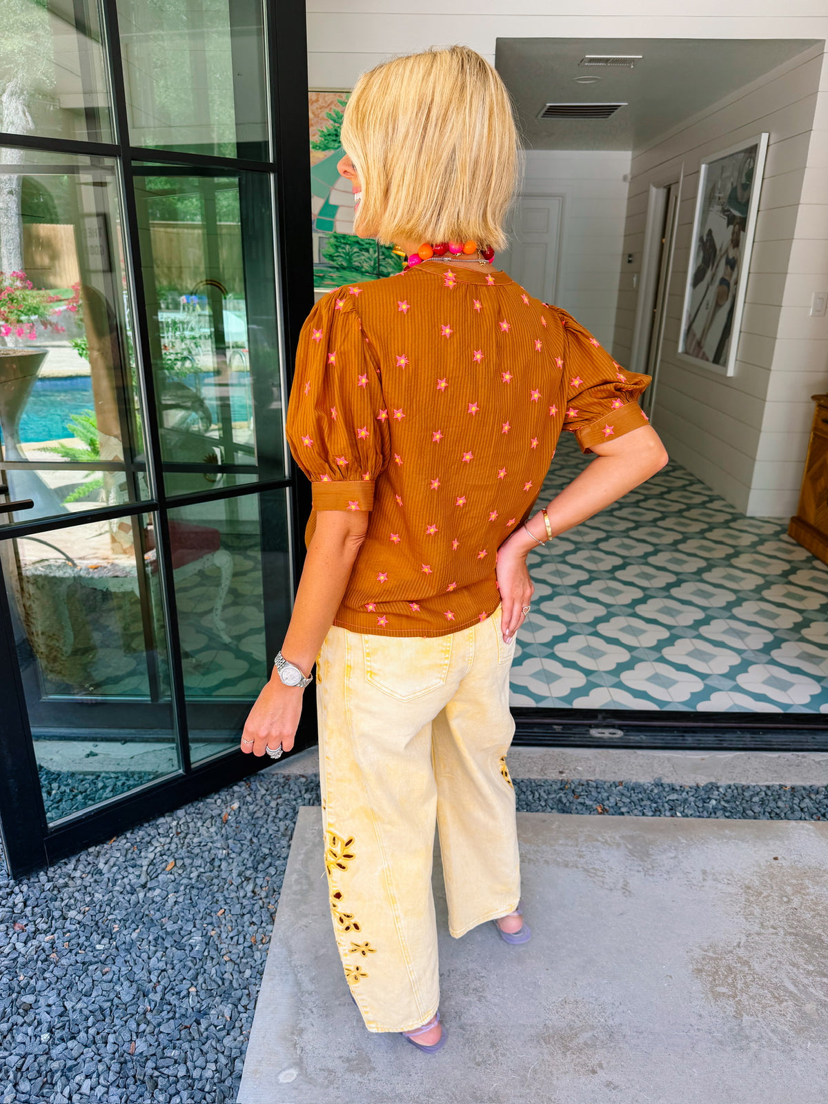 SEEING STAR EMBROIDERED TOP - RUST