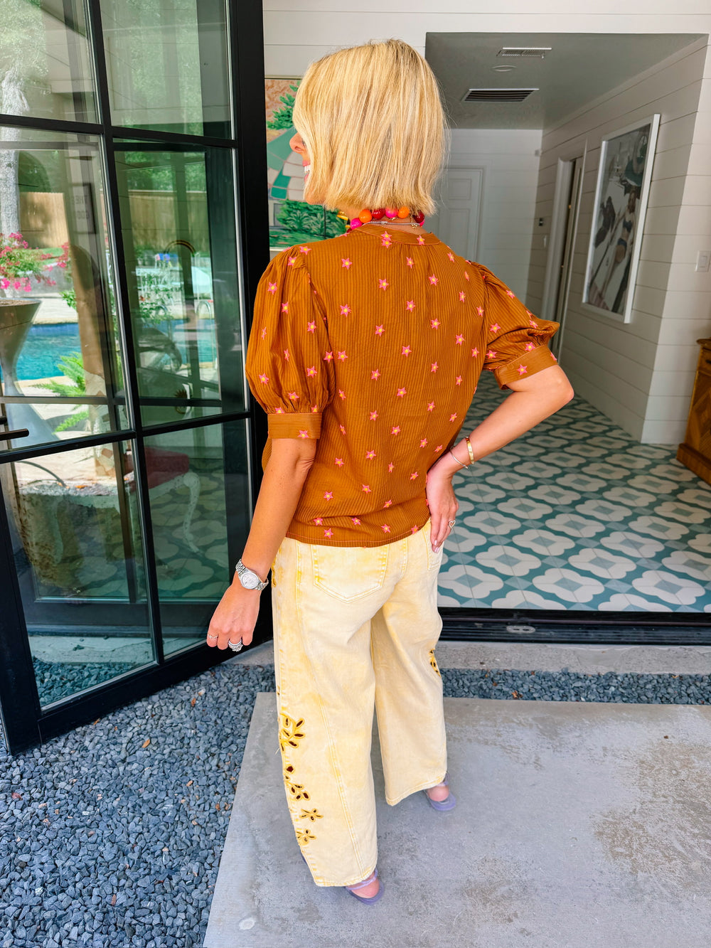 SEEING STAR EMBROIDERED TOP - RUST