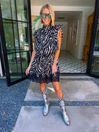 CLAIM THE NIGHT AS YOURS ZEBRA LACE TRIM DRESS
