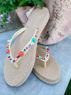 MARBELLA RAFFIA BEADED FLIP FLOP SANDAL - NATURAL