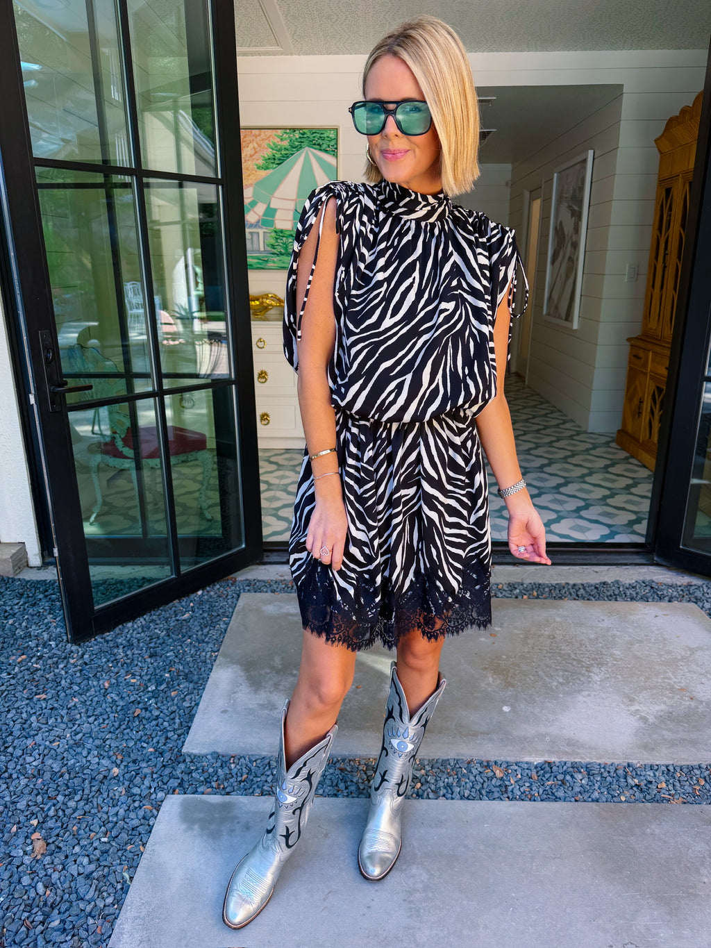 CLAIM THE NIGHT AS YOURS ZEBRA LACE TRIM DRESS