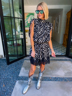CLAIM THE NIGHT AS YOURS ZEBRA LACE TRIM DRESS