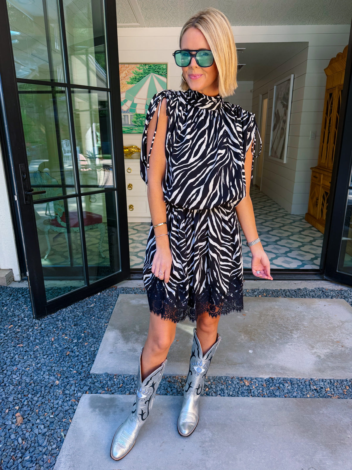 CLAIM THE NIGHT AS YOURS ZEBRA LACE TRIM DRESS