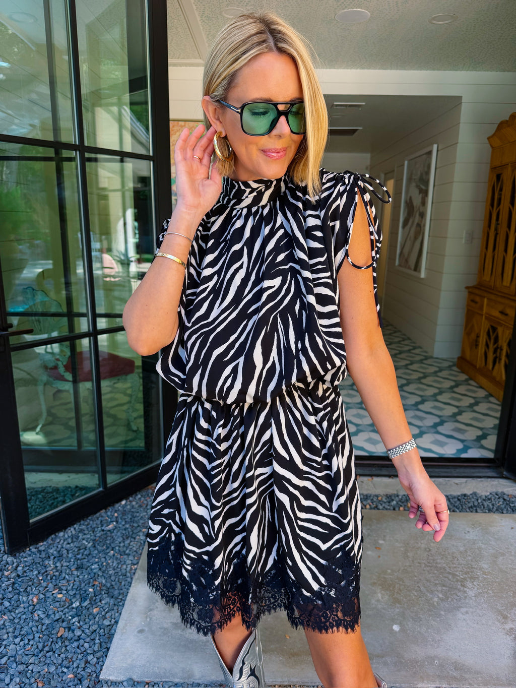 CLAIM THE NIGHT AS YOURS ZEBRA LACE TRIM DRESS
