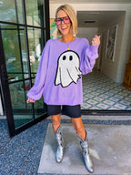 TOO CUTE TO SPOOK YOU GHOST SWEATER - PURPLE