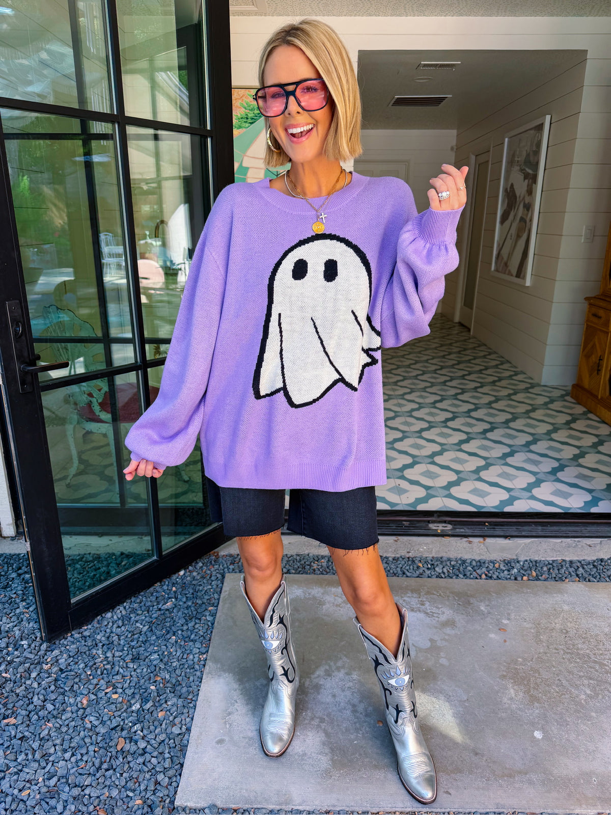TOO CUTE TO SPOOK YOU GHOST SWEATER - PURPLE