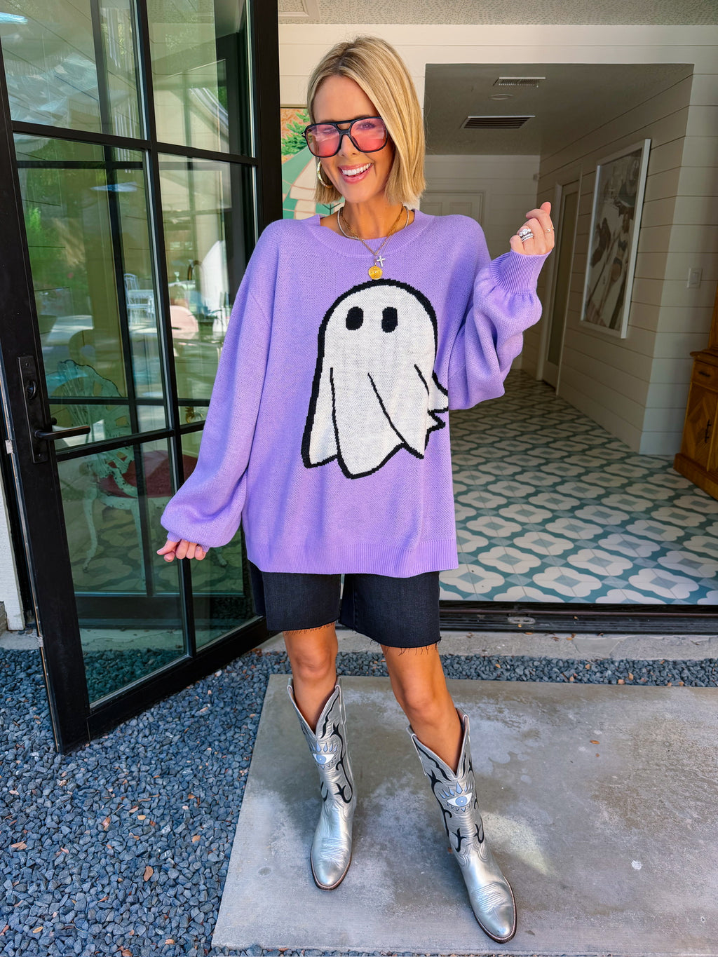 TOO CUTE TO SPOOK YOU GHOST SWEATER - PURPLE