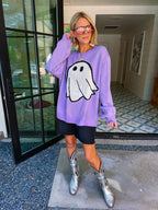 TOO CUTE TO SPOOK YOU GHOST SWEATER - PURPLE