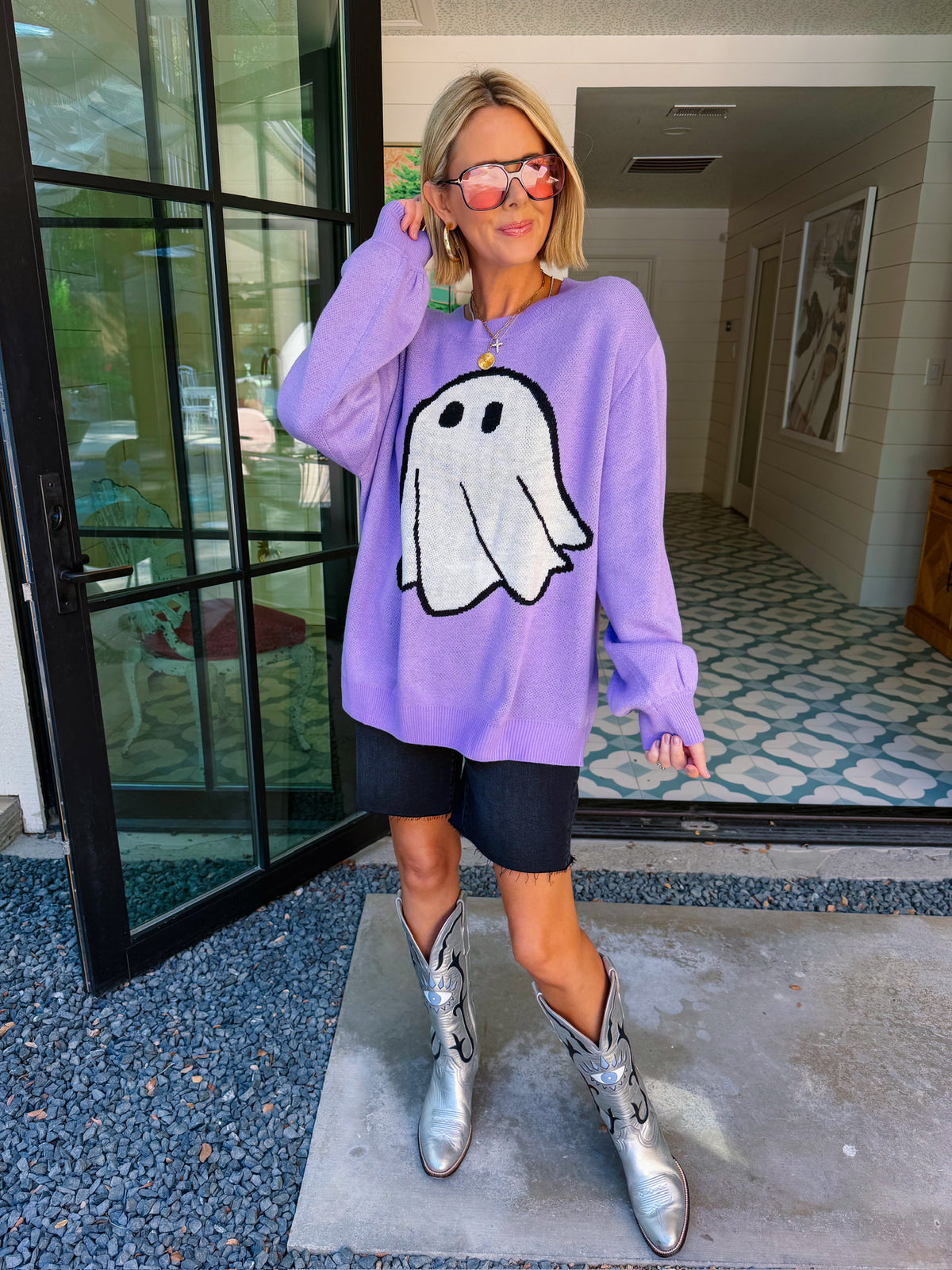 TOO CUTE TO SPOOK YOU GHOST SWEATER - PURPLE