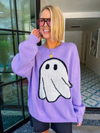 TOO CUTE TO SPOOK YOU GHOST SWEATER - PURPLE