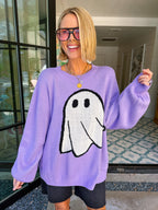TOO CUTE TO SPOOK YOU GHOST SWEATER - PURPLE