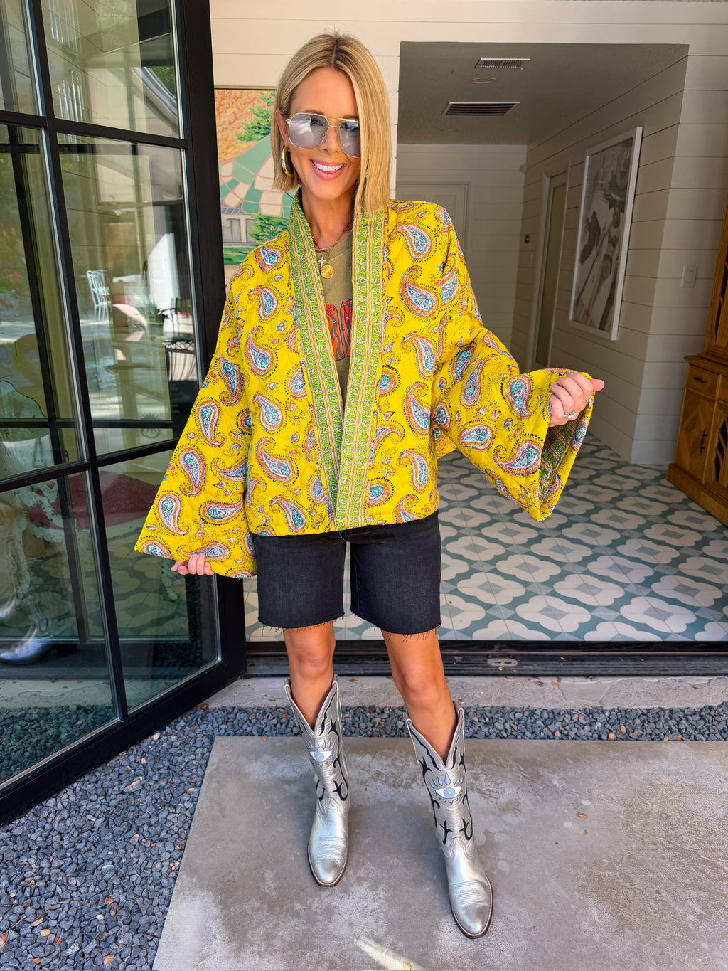 PAISLEY IN THE WINDY FIELDS QUILTED JACKET - CHARTREUSE