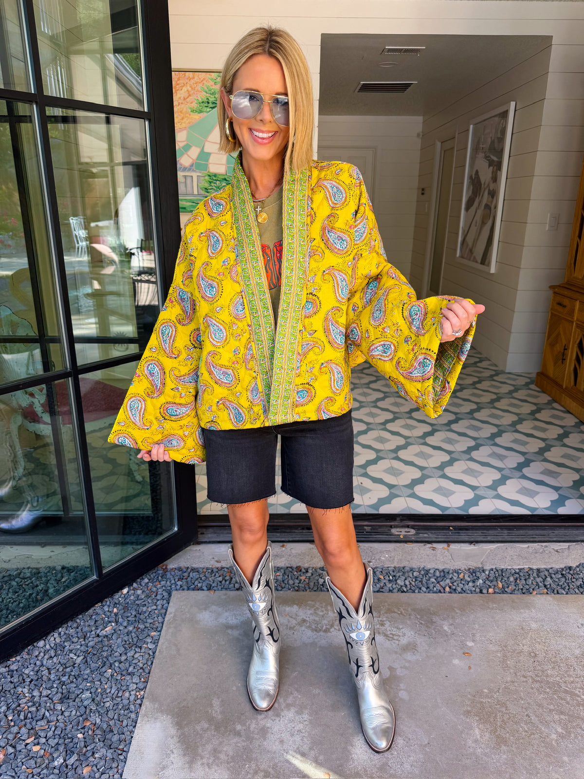 PAISLEY IN THE WINDY FIELDS QUILTED JACKET - CHARTREUSE