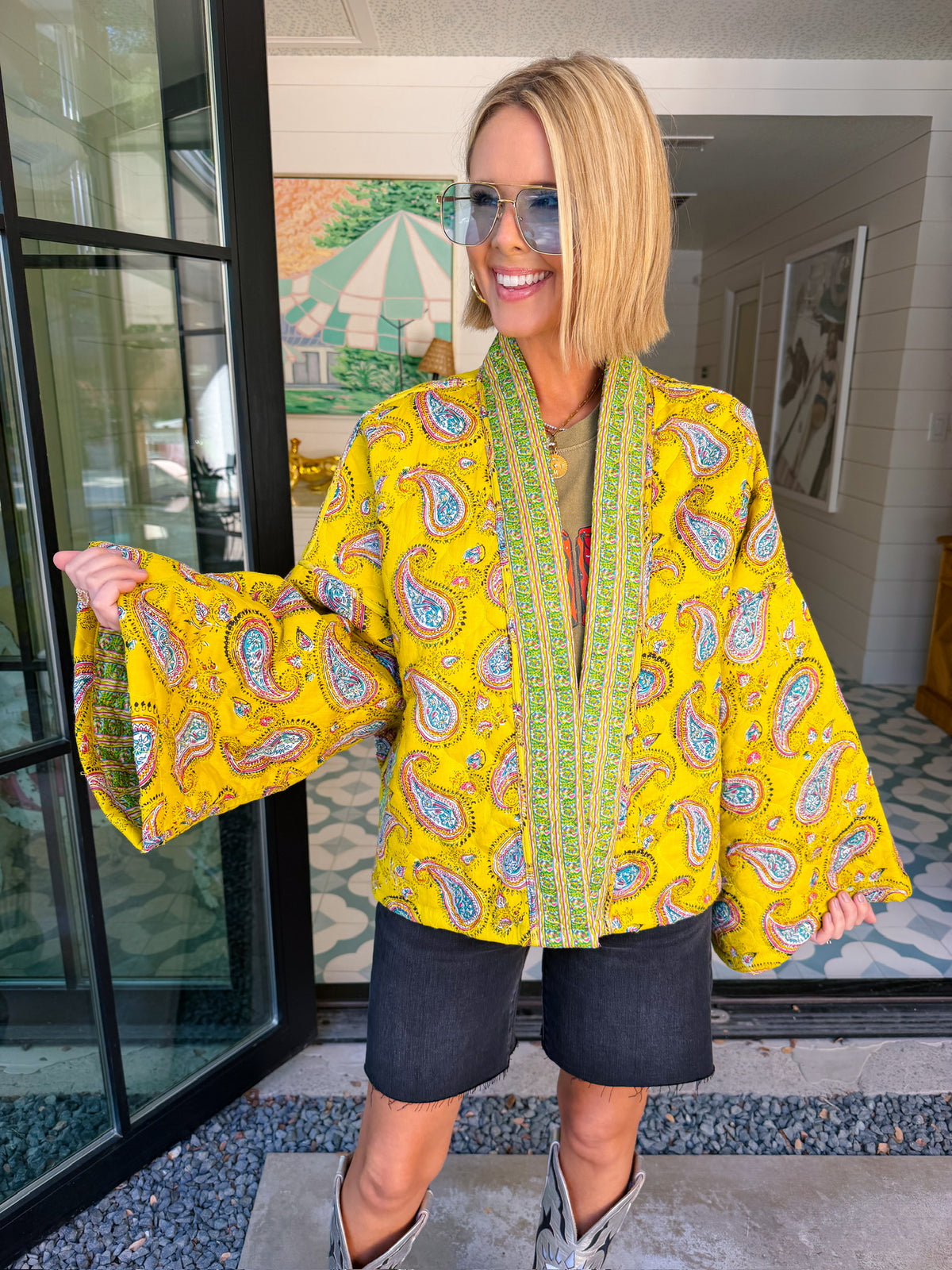 PAISLEY IN THE WINDY FIELDS QUILTED JACKET - CHARTREUSE