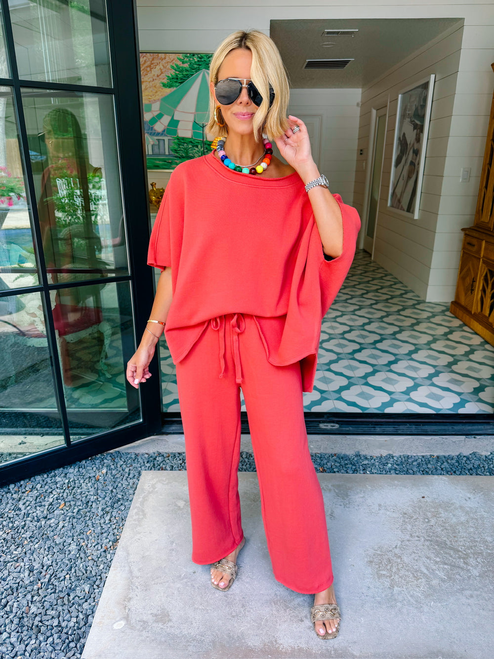 LOUNGE QUEEN SHORT SLEEVE PANT SET - DUSTY BRICK