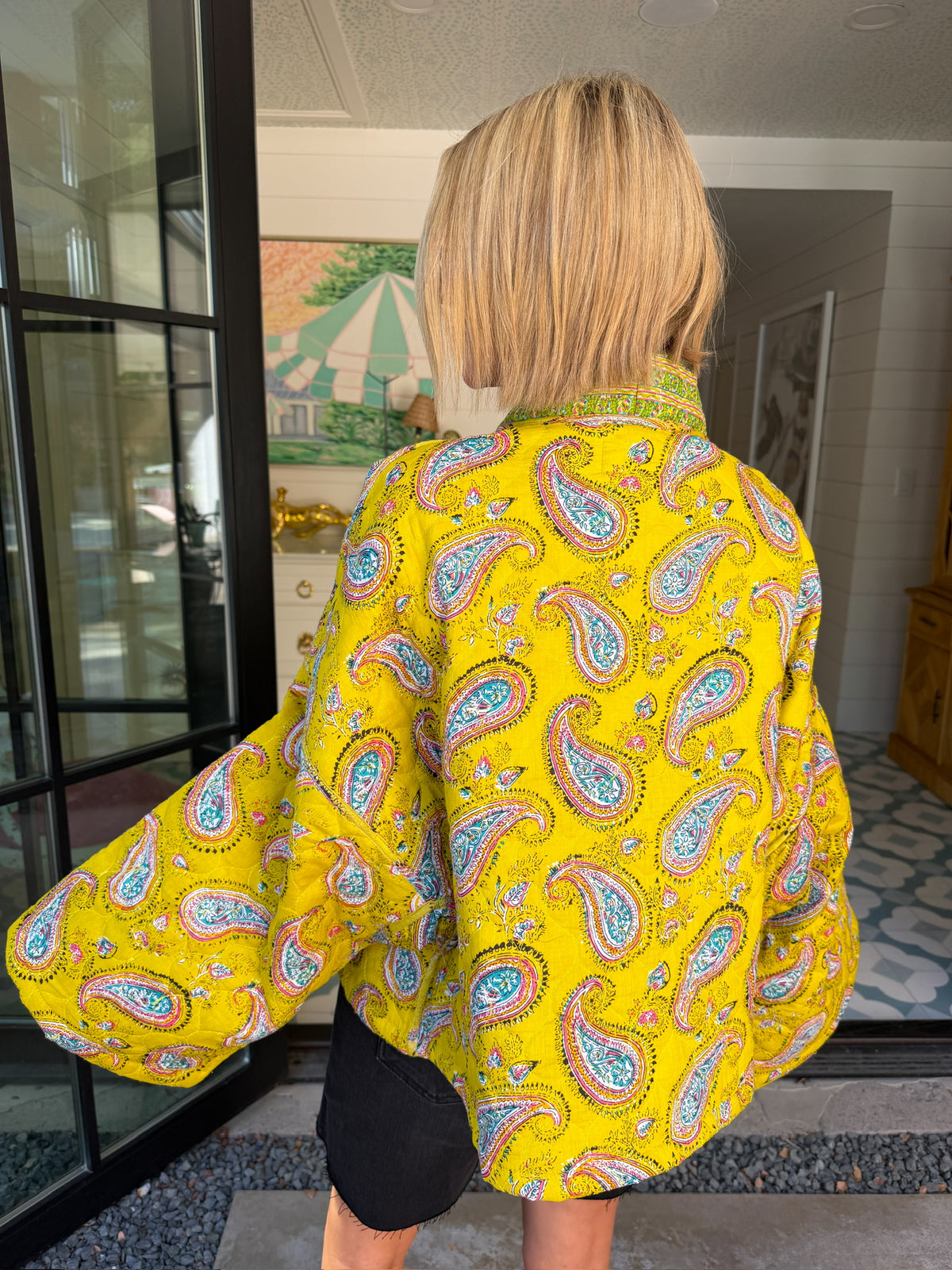 PAISLEY IN THE WINDY FIELDS QUILTED JACKET - CHARTREUSE